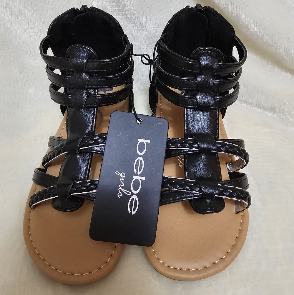 Bebe Girls Black/Silver Toddler Gladiator Sandals Braided Brand New